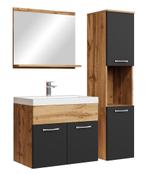 Badkamermeubel Set Montreal 60 x 35 cm Eiken Zwart Badmeubel, Verzenden, Nieuw, Wastafelkast