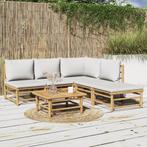 vidaXL 6-delige Loungeset met kussens bamboe lichtgrijs, Tuin en Terras, Tuinsets en Loungesets, Verzenden, Nieuw, Hout, Loungeset