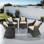 4 luxe wicker fauteuils met kussens - grijs, Tuin en Terras, Verzenden, Nieuw