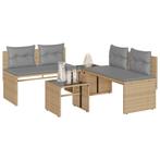 vidaXL 4-delige Loungeset met kussens poly rattan beige, Tuin en Terras, Verzenden, Nieuw, Rotan, Loungeset