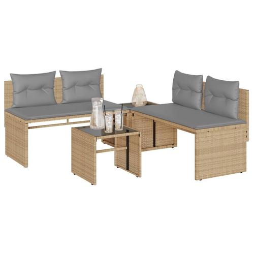 vidaXL 4-delige Loungeset met kussens poly rattan beige, Tuin en Terras, Tuinsets en Loungesets, Loungeset, Nieuw, Rotan, Verzenden