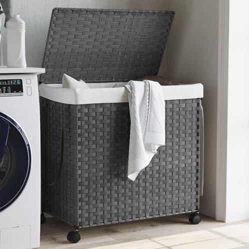 vidaXL Wasmand op wielen 60x35x60,5 cm rattan grijs, Tuin en Terras, Droogmolens en Wasrekken, Nieuw, Verzenden