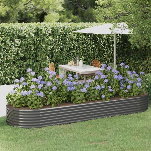 vidaXL Plantenbak 322x100x36 cm gepoedercoat staal grijs, Tuin en Terras, Bloembakken en Plantenbakken, 100 cm of meer, Nieuw