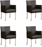 Set van 4 Donkergrijze leren moderne kuipstoel - poot rond r, Huis en Inrichting, Stoelen, Overige kleuren, Nieuw, Leer, Ophalen of Verzenden