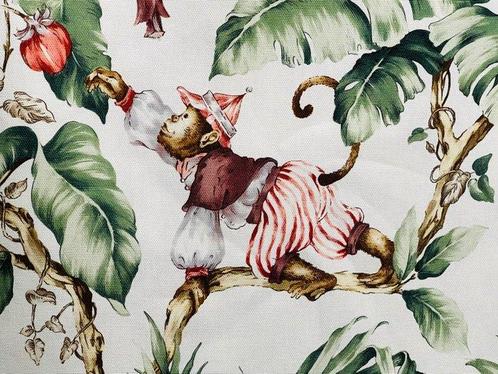 Speelse apen: Oeko Tex Standard 100 katoenen stof -, Antiek en Kunst, Antiek | Kleden en Textiel