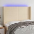 vidaXL Hoofdbord LED 147x16x118/128 cm stof crèmekleurig, Verzenden, Nieuw, Crème, Stof