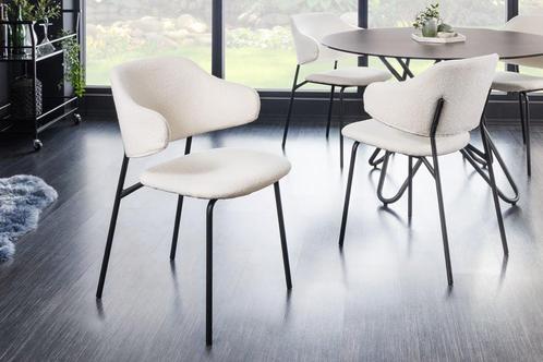 Design stoel VOGUE wit Bouclé zwart metalen poten - 43147, Huis en Inrichting, Stoelen, Ophalen of Verzenden