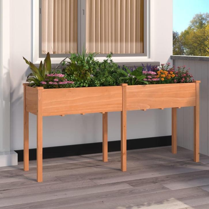 vidaXL Plantenbak met voering 161x45x76 cm massief vurenhout, Tuin en Terras, Bloembakken en Plantenbakken, 100 cm of meer, Nieuw