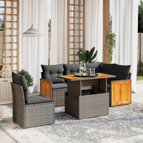 vidaXL 6-delige Loungeset met kussens poly rattan beige, Tuin en Terras, Tuinsets en Loungesets, Loungeset, Nieuw, Rotan, Verzenden