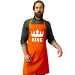 Oranje BBQ King schort/ keukenschort met kroon heren - Ove.., Huis en Inrichting, Keuken | Textiel, Nieuw, Ophalen of Verzenden