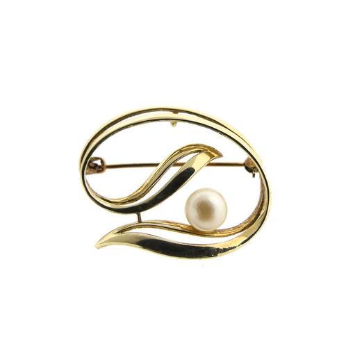 Vintage gouden broche met parel (veer broche) (veer broche), Sieraden, Tassen en Uiterlijk, Broches, Overige kleuren, Gebruikt