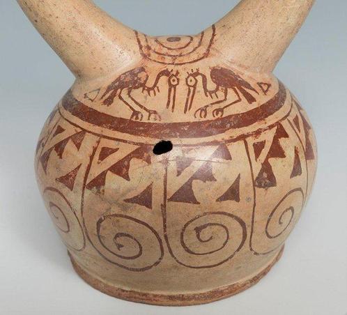 Pre-Columbiaans. Moche Keramische fles Met Spaanse, Verzamelen, Mineralen en Fossielen