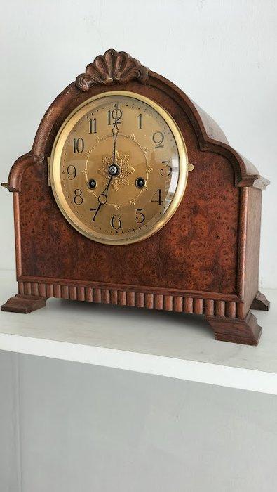 Kastklok - Art Deco -eiken-wortelnoten-messing- Junghans, Antiek en Kunst, Antiek | Klokken