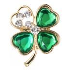 Fako Bijoux® - Broche - Klavertje Vier - Groen - Kristal -, Sieraden, Tassen en Uiterlijk, Broches, Verzenden, Nieuw