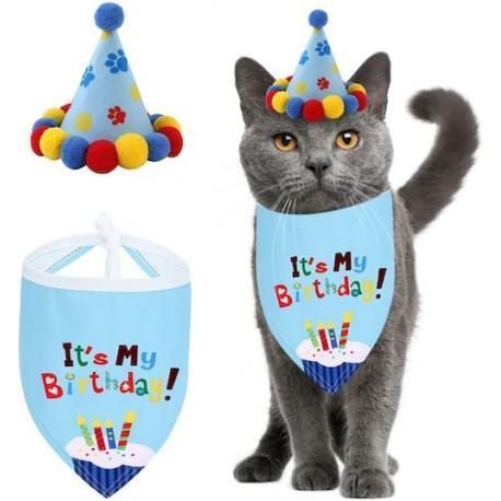 Poezen verjaardagset 2-delig Its my Birthday blauw of roze, Dieren en Toebehoren, Katten-accessoires, Nieuw, Verzenden