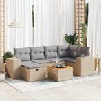 vidaXL 7-delige Loungeset met kussens poly rattan beige, Tuin en Terras, Verzenden, Nieuw, Rotan, Loungeset