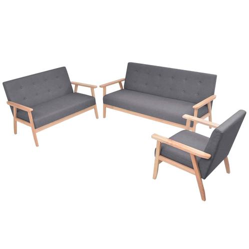 vidaXL Bankstel stof donkergrijs 3-delig, Huis en Inrichting, Banken | Bankstellen, Nieuw, Minder dan 150 cm, Stof, Vierpersoons of meer