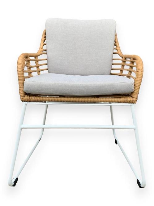 Tuinstoel / Eetstoel Rowie Bamboe inclusief grijze kussens, Tuin en Terras, Tuinstoelen, Ophalen of Verzenden
