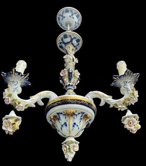 Kroonluchter - ceramica capodimonte 3 lichten elegantie en, Antiek en Kunst, Curiosa en Brocante