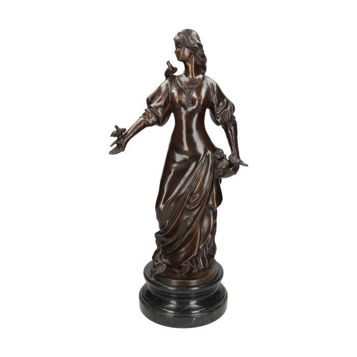 sculptuur, Woman with birds - 57 cm - Brons, Marmer, Antiek en Kunst, Curiosa en Brocante