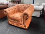 Chesterfield Maarssen Golden Oak Leren Chesterfield Fauteuil, Huis en Inrichting, Fauteuils, Ophalen, Zo goed als nieuw, Leer