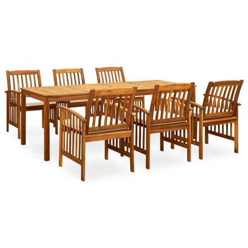 vidaXL 7-delige Tuinset met kussens massief acaciahout, Tuin en Terras, Tuinsets en Loungesets, Tuinset, Nieuw, 6 zitplaatsen