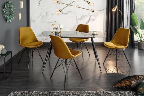 Design stoel SCANDINAVIA MEESTERSTUK mosterdgeel fluweel, Huis en Inrichting, Fauteuils, Ophalen of Verzenden