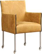 Cognac leren moderne kuipstoel - poot rond rvs met wiel - Ke, Huis en Inrichting, Stoelen, Overige kleuren, Nieuw, Leer, Ophalen of Verzenden