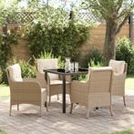 vidaXL Tuin eettafelset met kussen 5 pcs Beige poly rattan, Verzenden, Nieuw, Rotan