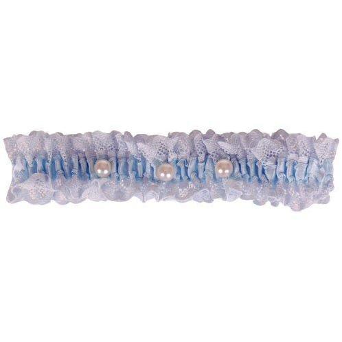 Blauwe Kousenband grote maat - met kant en 3 pareltjes NIEUW, Kleding | Dames, Trouwkleding en Trouwaccessoires, Blauw, Nieuw
