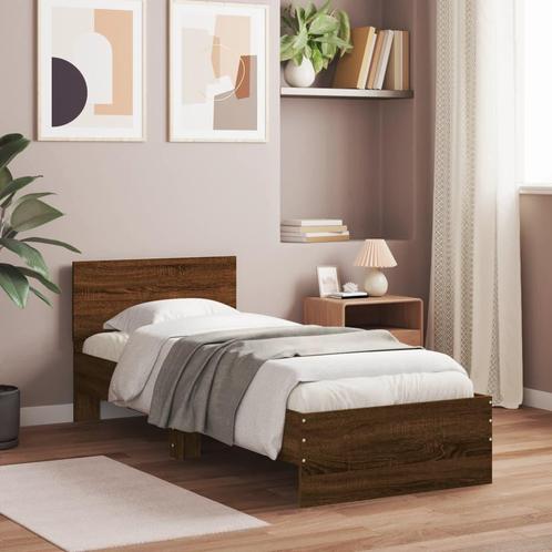 vidaXL Bedframe met hoofdbord zonder matras bruin eikenkleur, Huis en Inrichting, Slaapkamer | Bedden, 90 cm, 190 cm of minder