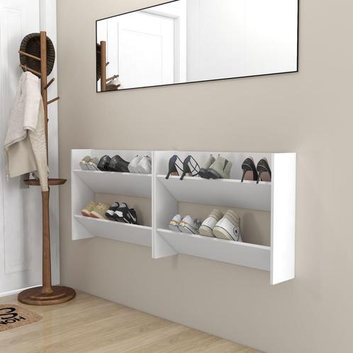 vidaXL Wandschoenenkasten 2 st 80x18x60 cm spaanplaat wit, Huis en Inrichting, Kasten | Schoenenrekken, Nieuw, Verzenden