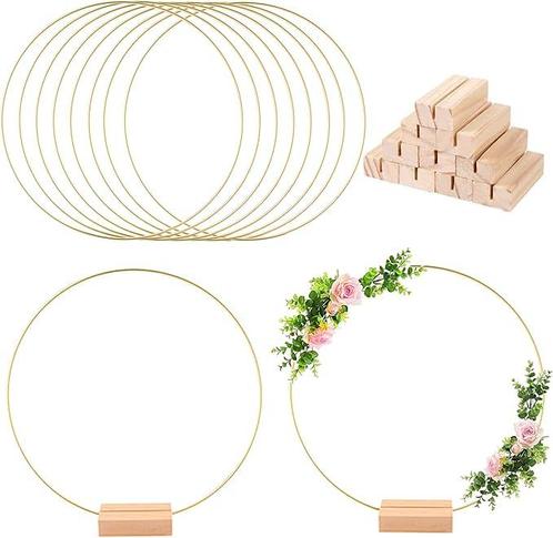 Gouden Decoratieve Ringen met Houten Basis - Set van 6, Hobby en Vrije tijd, Feestartikelen, Nieuw, Verzenden