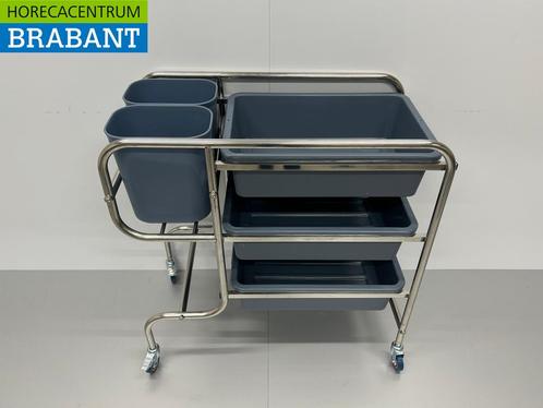 HCB RVS Afruimwagen afruimtrolley inclusief 5 bakken 96 cm, Zakelijke goederen, Horeca | Keukenapparatuur, Nieuw in verpakking