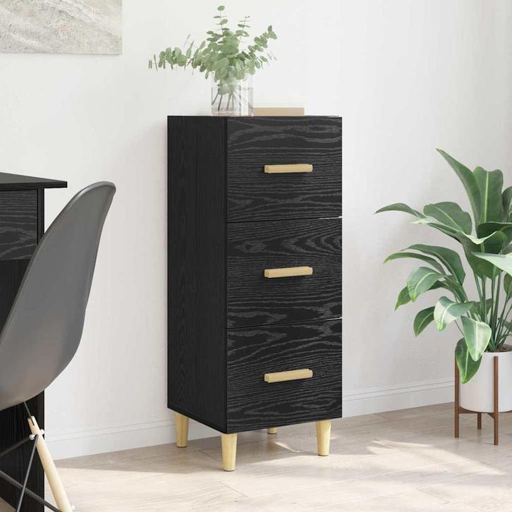 vidaXL Dressoir met lade Zwart eiken 34.5 x 34 x 90 cm, Huis en Inrichting, Kasten | Dressoirs, Nieuw, Minder dan 50 cm, Overige houtsoorten