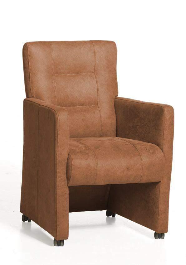 Eetkamerstoel Donna met wieltjes - eetkamerstoelen - Cognac, Huis en Inrichting, Stoelen, Bruin, Nieuw, Stof