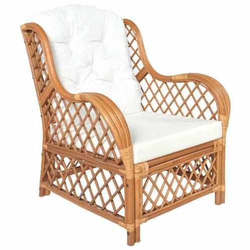 vidaXL Stoel met kussen natuurlijk rattan en linnen, Huis en Inrichting, Banken | Bankstellen, Nieuw, Minder dan 150 cm, Riet of Rotan