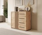 Meubella Dressoir eiken 93 cm - 1 deur 4 lades, Verzenden, Nieuw, 50 tot 100 cm, Modern