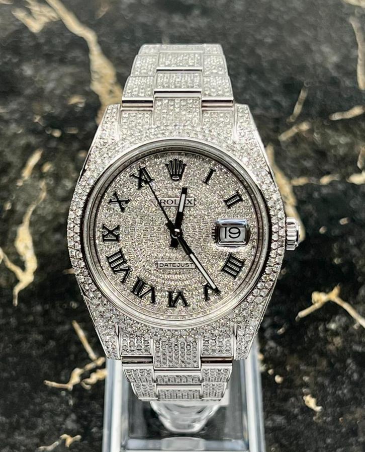 Rolex Datejust 41 - Roman -New  126300 - Iced Out - Diamonds, Sieraden, Tassen en Uiterlijk, Horloges | Heren, Staal, Nieuw, Staal