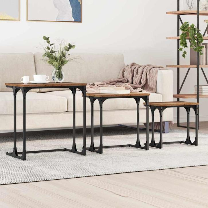 vidaXL Nesting Koffietafel 3 pcs Oud hout 50.5 x 35 x 53 cm, Huis en Inrichting, Tafels | Salontafels, Vierkant, Nieuw, Overige houtsoorten