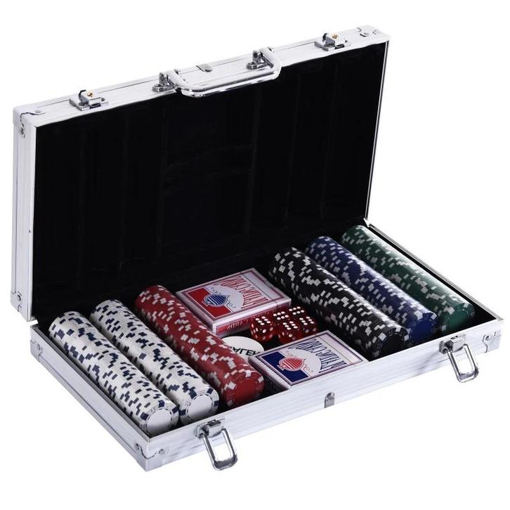 TRUUSK Pokerset - 300 Pokerchips - 2 Pak Kaarten - 5 Dobbels, Fietsen en Brommers, Fietsaccessoires | Fietsenrekken, Nieuw, Verzenden