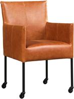 Cognac leren moderne kuipstoel - poot rond zwart met wiel -, Huis en Inrichting, Stoelen, Overige kleuren, Nieuw, Leer, Ophalen of Verzenden
