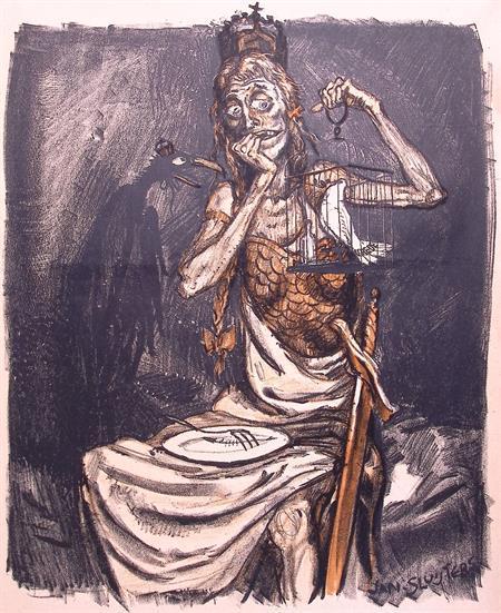 Spotprent met hongerige Duitse Germania en vredesduif, Antiek en Kunst, Kunst | Litho's en Zeefdrukken, Verzenden