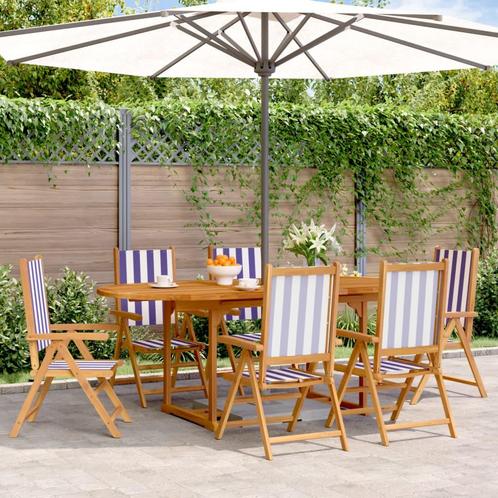 vidaXL 7-delige Tuinset massief hout en stof blauw en wit, Tuin en Terras, Tuinsets en Loungesets, Tuinset, Nieuw, Hardhout, Verzenden
