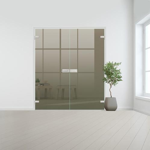 Glazen dubbele binnendeur voor opdek kozijn RVS beslag-Brons, Doe-het-zelf en Verbouw, Glas en Ramen, Nieuw, Ophalen of Verzenden