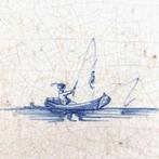 Tegel - Visser / Hengelaar in een roeiboot - 1650-1700 -, Antiek en Kunst