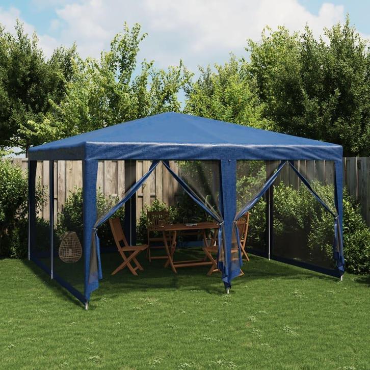vidaXL Partytent met 8 mesh zijwanden 4x4 m HDPE blauw, Tuin en Terras, Partytenten, Partytent, Nieuw, Verzenden