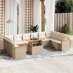 vidaXL 11-delige Tuinset met kussens poly rattan beige, Tuin en Terras, Verzenden, Nieuw, Rotan, Tuinset