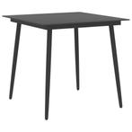 vidaXL Tuintafel 80x80x74 cm staal en glas zwart, Verzenden, Nieuw, Metaal