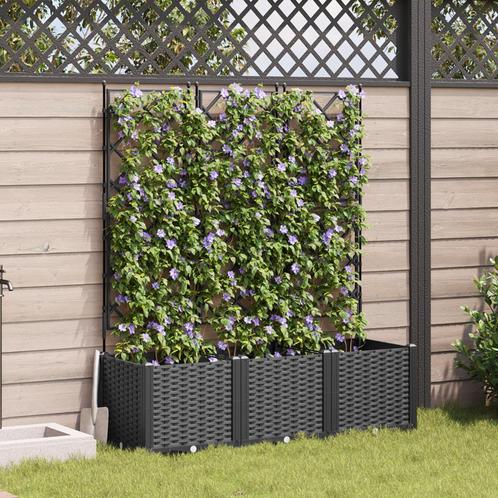 vidaXL Plantenbakken 3 st met latwerk 120x40x143 cm zwart, Tuin en Terras, Bloembakken en Plantenbakken, Minder dan 60 cm, Nieuw